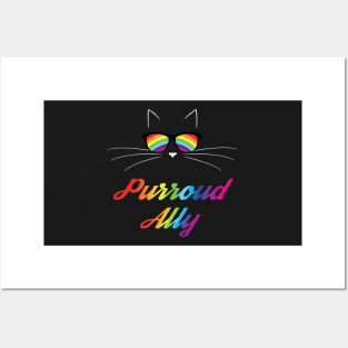 Purroud Ally Gay Pride Cat Face With Rainbow Sunglasses Posters and Art
